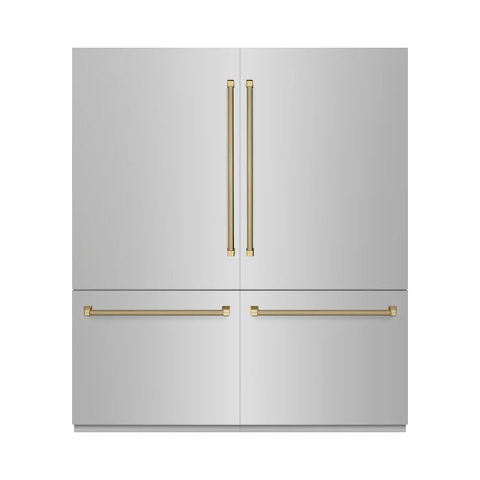 ZLINE Autograph Edition 72" French Door Built-In Bottom Freezer Refrigerator, Water Dispensers, Ice Makers, Stainless Steel, Graphite Gray Interior, Helix Handles GRBITZ-30472KCB