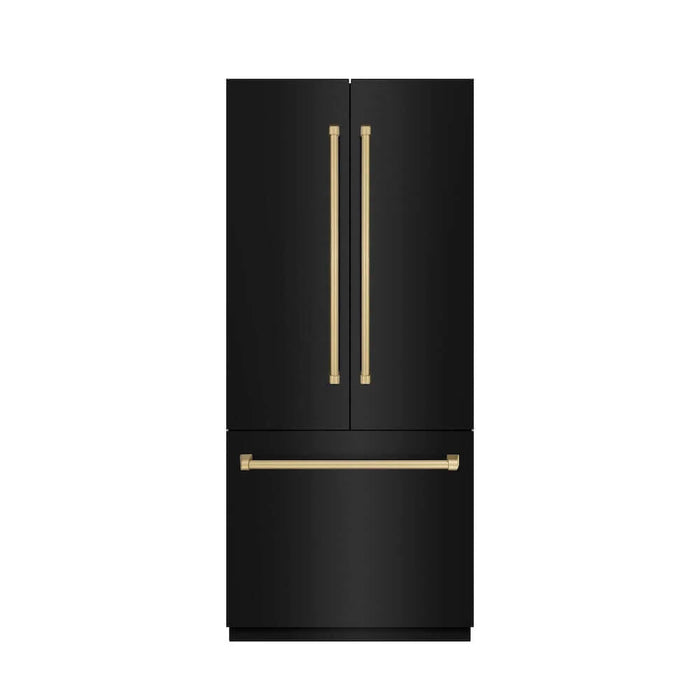 ZLINE Autograph Edition 36" French Door Built-In Bottom Freezer Refrigerator, Water Dispenser, Ice Maker, Black Stainless Steel, Graphite Gray Interior, Helix Handles GRBIVZ-BS36KCB