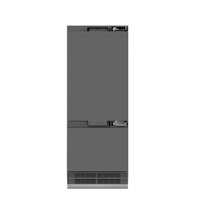 ZLINE 30" Panel Ready Built-In Bottom Freezer Refrigerator, Water Dispenser, Ice Maker, Graphite Gray Interior GRBIV-30
