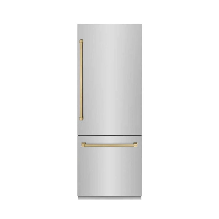 ZLINE 30" Built-In Bottom Freezer Refrigerator with Water Dispenser, Ice Maker, Stainless Steel, Graphite Gray Interior, Champagne Bronze GRBIVZ-304-30CB