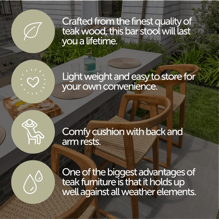 Ubud Natural Teak Indoor/Outdoor Bar Stool