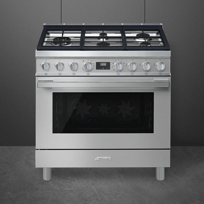 SMEG 36" Freestanding Professional Dual Fuel Range, CPF36UGMX