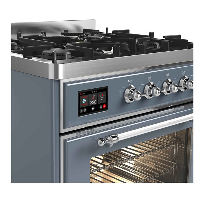ILVE Majestic II 30" Dual Fuel Freestanding Range, Blue Grey, Chrome Trim UM30DNE3BGC