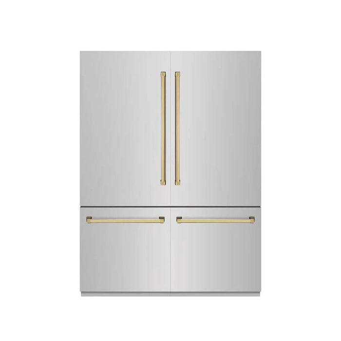 ZLINE 60" Built-In Bottom Freezer Refrigerator with Water Dispenser, Ice Maker, Stainless Steel, Graphite Gray Interior, Polished Gold GRBIVZ-304-60G