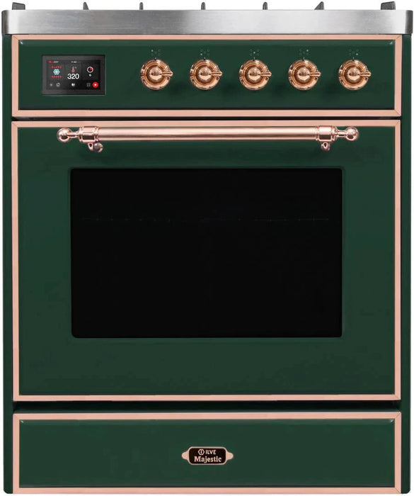 ILVE Majestic II 30" Liquid Propane Dual Fuel Range Emerald Green Copper Trim UM30DNE3EGPLP