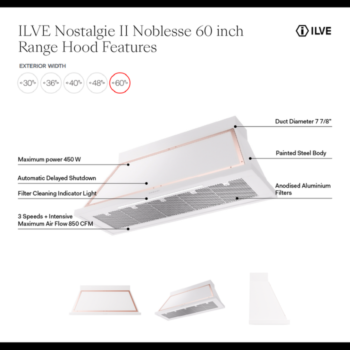 ILVE Nostalgie II Noblesse 60" Range Hood UANB60WHP