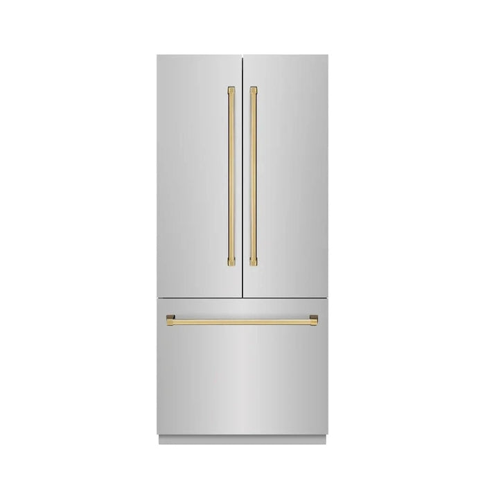 ZLINE 36" Built-In Bottom Freezer Refrigerator with Water Dispenser, Ice Maker, Stainless Steel, Graphite Gray Interior, Champagne Bronze GRBIVZ-304-36CB