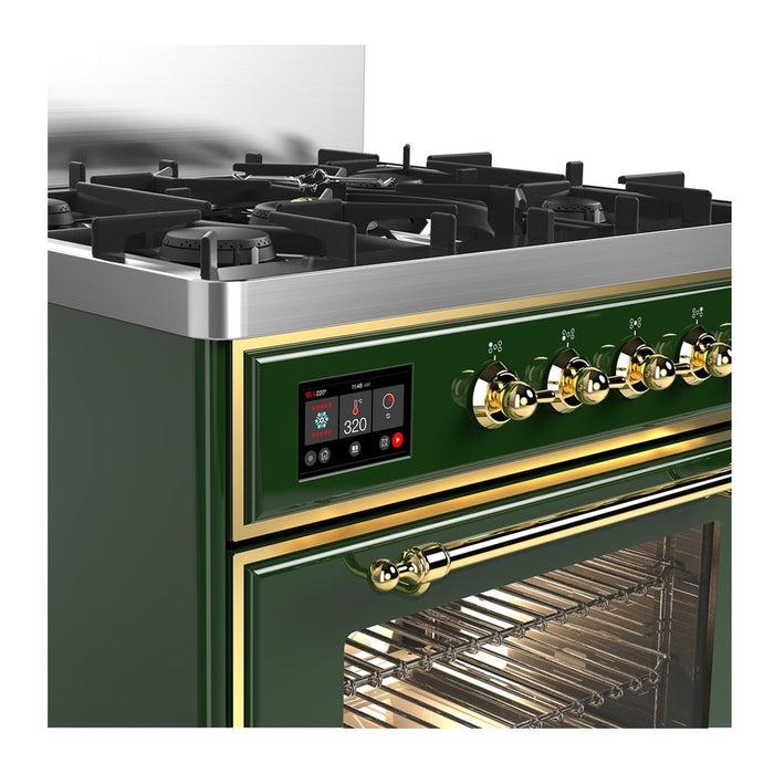 ILVE Majestic III 30" Dual Fuel Range Emerald Green Brass Trim UM30NR3EGG