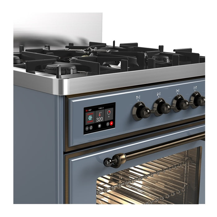 ILVE Majestic III 30" Dual Fuel Range Blue Grey, Burnished Trim UM30NR3BGB