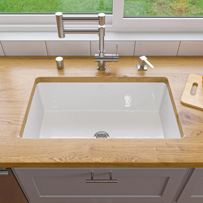 ALFI brand White 30" Fireclay Undermount Fireclay Kitchen Sink ABF3018UD-W