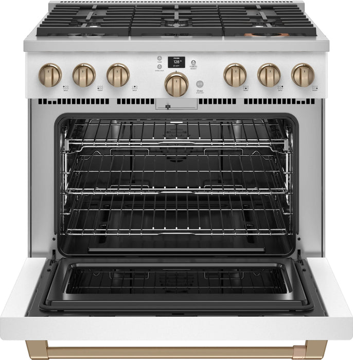 Cafe 36" Smart Commercial Style Gas Range, Matte White CGY366P4TW2