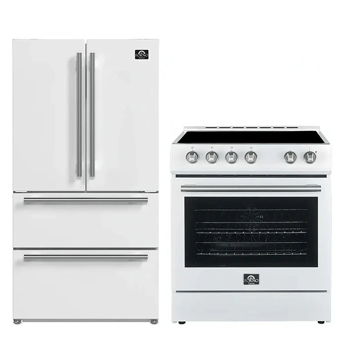Forno 2-Piece White Kitchen Bundle - 30" Electric Range, 36" Bottom Freezer Refrigerator - Angle View