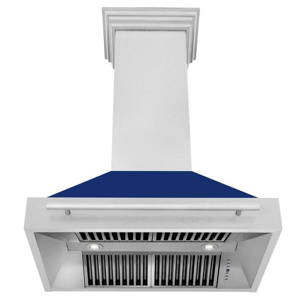 ZLINE 36" Autograph Stainless Blue Matt Wall Range Hood 8654STX-BM-36