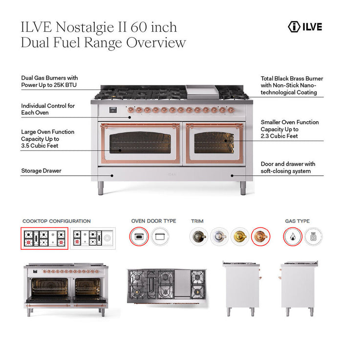 ILVE Nostalgie II 60" Dual Fuel UP60FSNMPAW