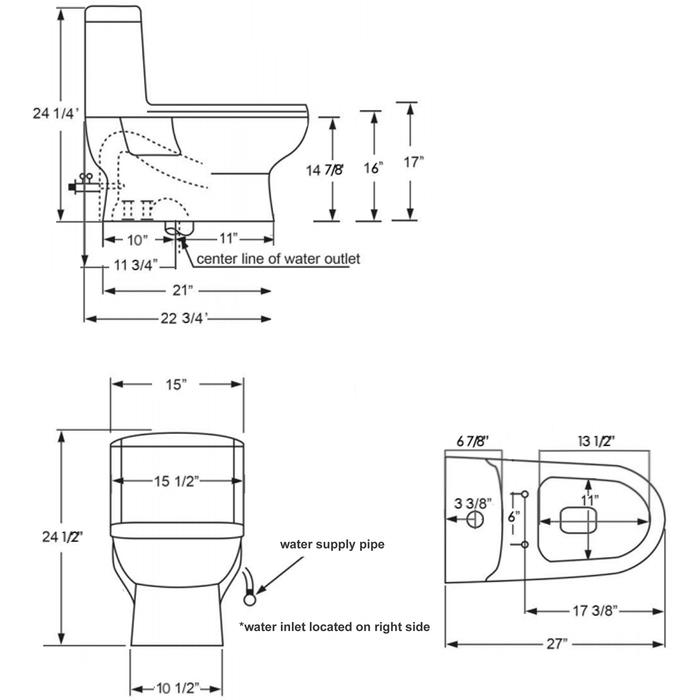 Whitehaus Magic Flush Eco-Friendly One Piece Toilet WHMFL3222-EB