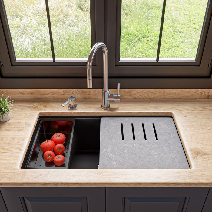 ALFI brand 34" Granite Composite Workstation Step Rim Sink, Accessories AB3418SBUM