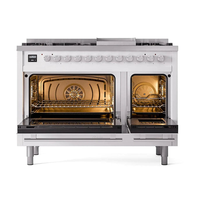 ILVE 48"Professional Plus Dual Fuel Range, White UP48FQMPWH
