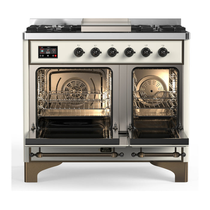 ILVE Majestic III 40" Dual Fuel, Range, Antique White, Burnished Trim UMD40FNR3AWB