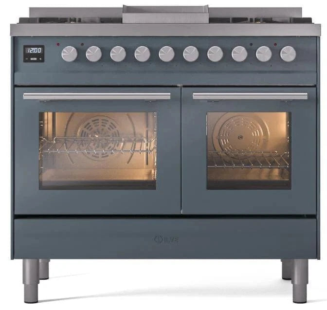 ILVE 40"Professional Plus Dual Fuel Range, Blue Grey UPD40FWMPBG