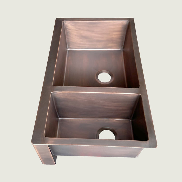 Nauxus Doble Bowl Handcrafted Custom Copper Farmhouse Kitchen Sink - FMHK06-NX