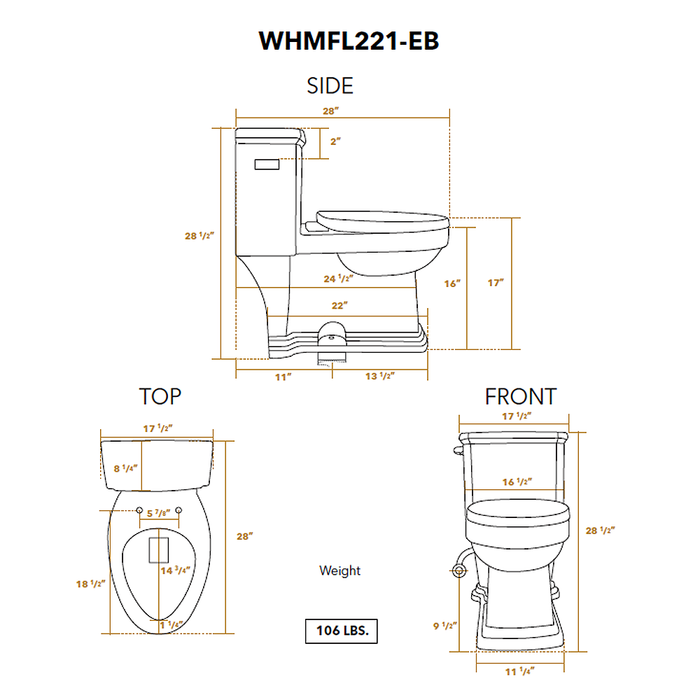 Whitehaus Magic Flush Eco-Friendly One Piece Single Flush Toilet, Elongated Bowl WHMFL221-EB