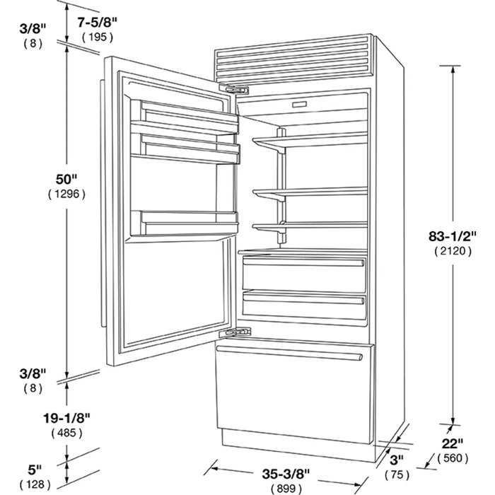 FULGOR 36" Built-In Bottom Freezer Refrigerator, F7PBM36S2L