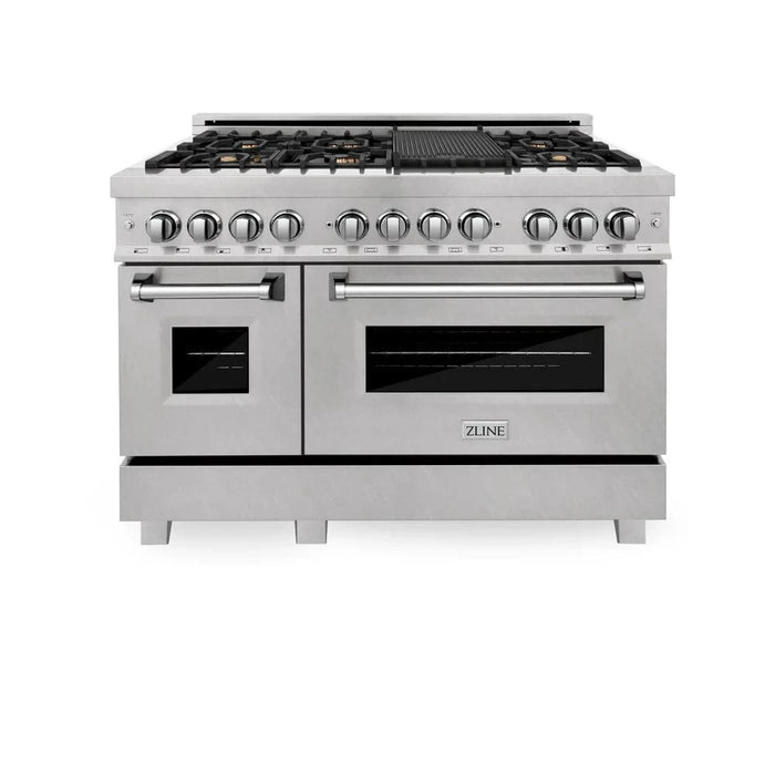 ZLINE 48" Dual Fuel Range, DuraSnow Stainless, Brass Burners, Griddle RAS-SN-BR-GR-48