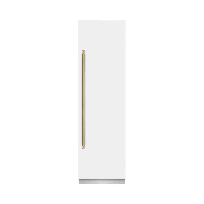 ZLINE 24" Column Refrigerator White Matte Stainless Steel, Graphite Gray Interior Polished Gold RCRVZ-WM-24-G