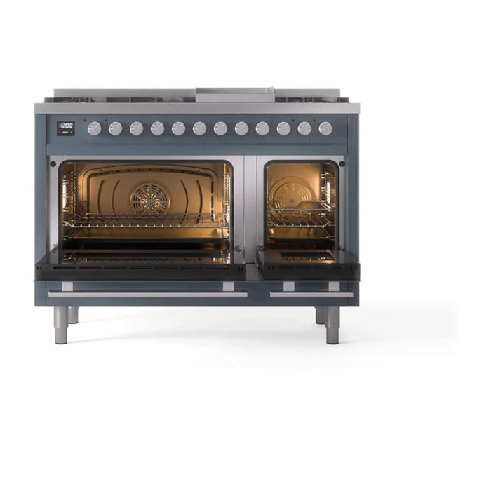 ILVE 48"Professional Plus Dual Fuel Range, Blue Grey UP48FQMPBG