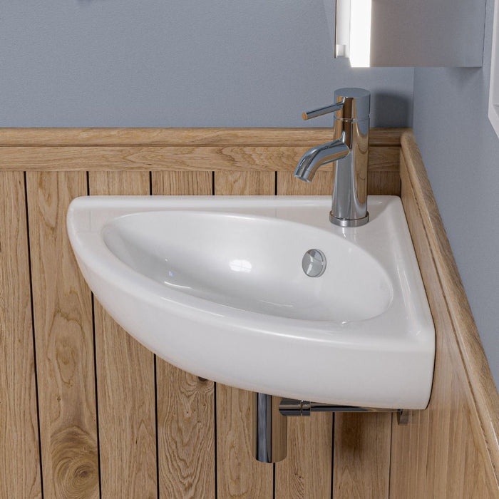 ALFI brand White 22" Corner Wall Mounted Ceramic Sink, Faucet Hole ABC120