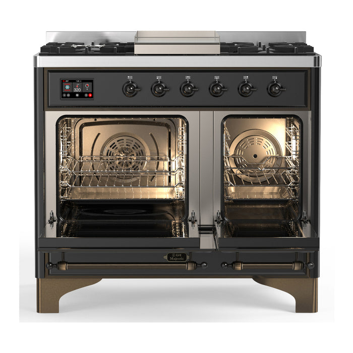 ILVE Majestic III 40" Dual Fuel, Range, Matte Graphite, Burnished Trim UMD40FNR3MGB