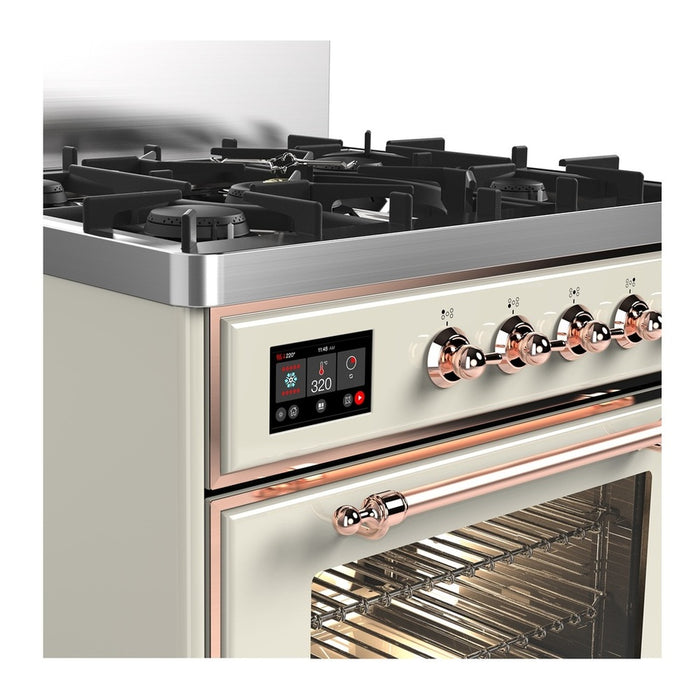 ILVE Majestic III 30" Dual Fuel Range Antique White, Copper Trim UM30NR3AWP