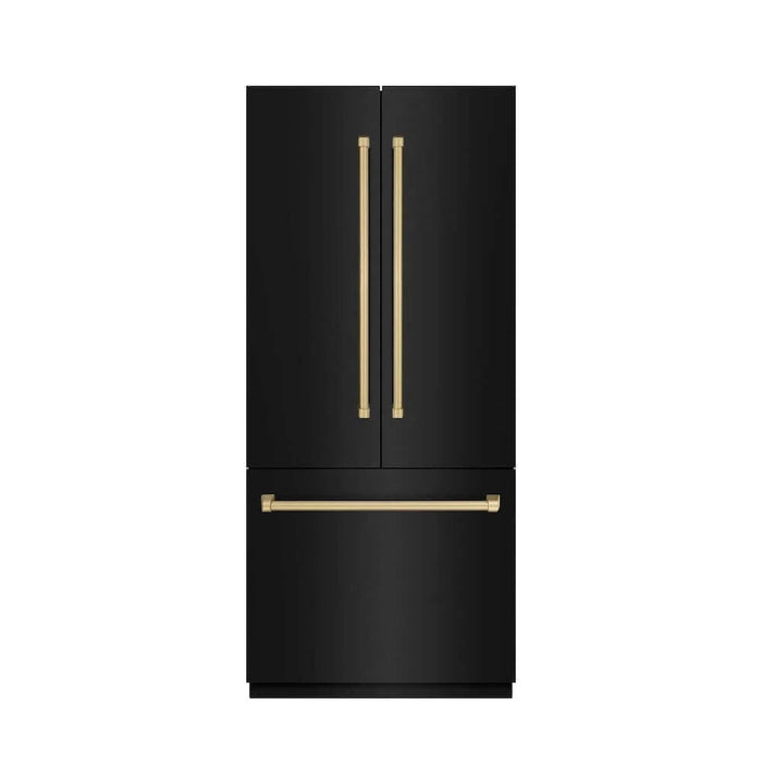 ZLINE 36" Built-In Bottom Freezer Refrigerator with Water Dispenser, Ice Maker, Black Stainless Steel, Graphite Gray Interior, Champagne Bronze GRBIVZ-BS-36-CB