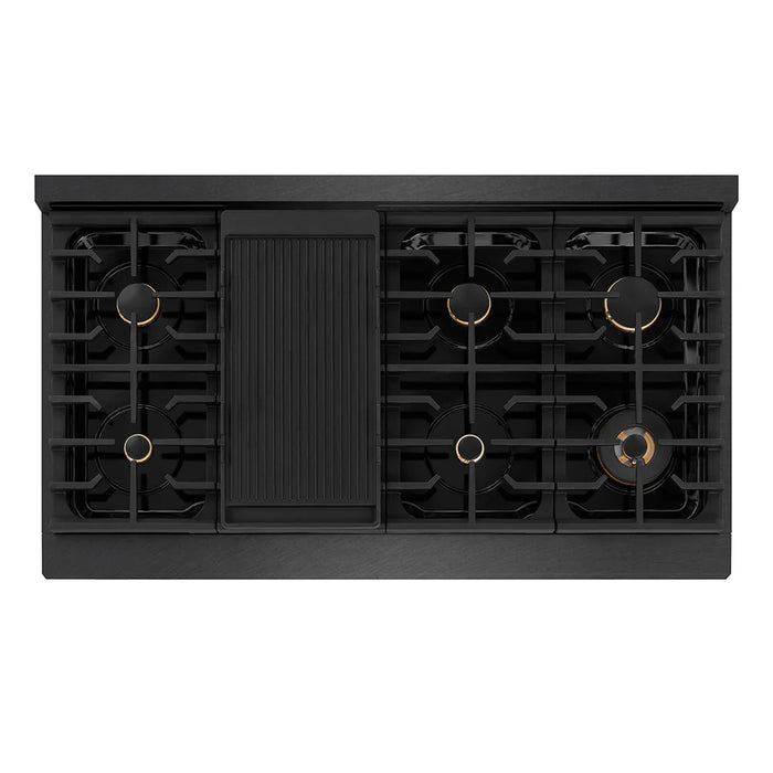 ZLINE 48" Paramount Gas Range, Convection Gas Oven, Black Satin Stainless Steel, Brass Burners SGRBS-BR-48