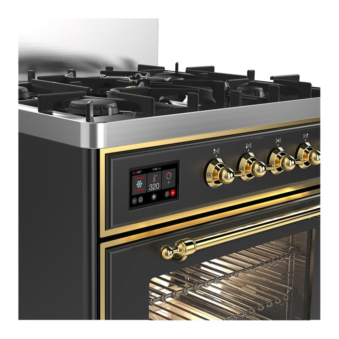 ILVE Majestic III 30" Dual Fuel Range Matte Graphite Brass Trim UM30NR3MGG