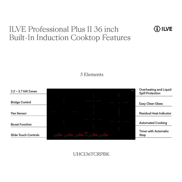 ILVE Professional Plus II 36" Built-In Induction Cooktop UHCI36TCRPBK