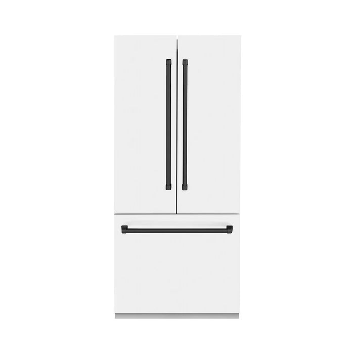ZLINE 36" Autograph Edition French Door Refrigerator, Internal Water, Ice Dispenser, White Matte, Champagne Bronze Accents RBIVZ-WM-36-CB
