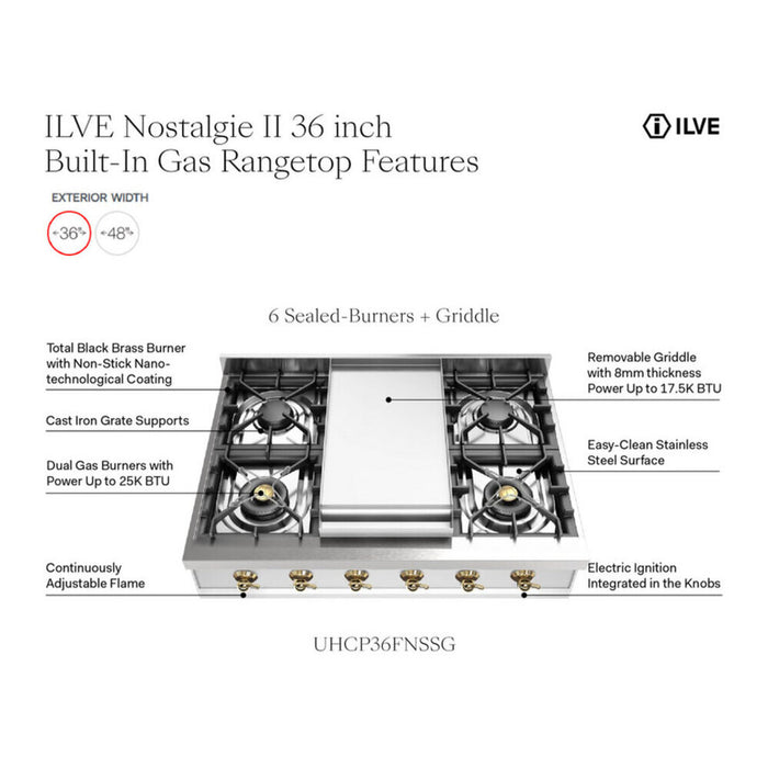 ILVE Nostalgie II 36" Built-In Gas Rangetop UHCP36FNSSB
