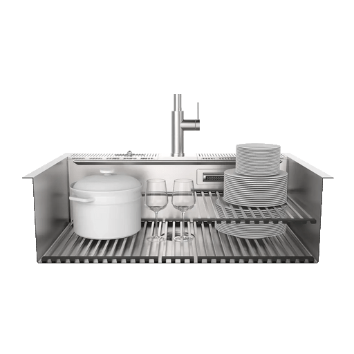 Forno ACQUA 33" Drop-In/Undermount MultiSINK Workstation Sink, Waterfall Faucet, Glass Rinser E-XP31 - Angle View
