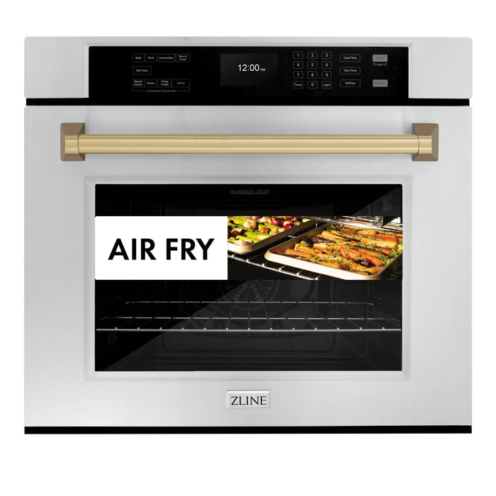 ZLINE 30" Autograph Edition Professional True Convection Single Wall Oven, Air Fry, Self Clean, Stainless Steel, Champagne Bronze WASZ-30-CB