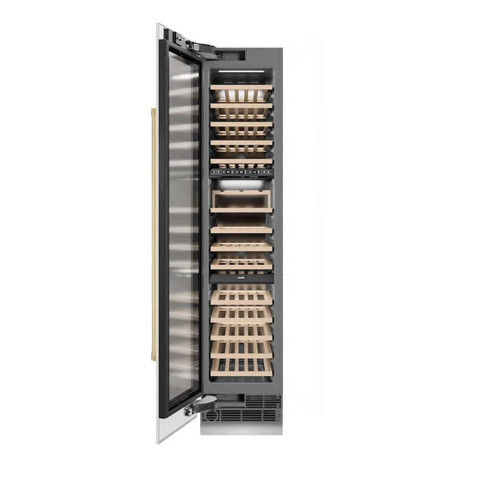 ZLINE 18"Triple Zone 68 Bottle Left Hinge Column Wine Cooler, White Matte Stainless Steel Polished Gold RCWVLZ-WM-18-G