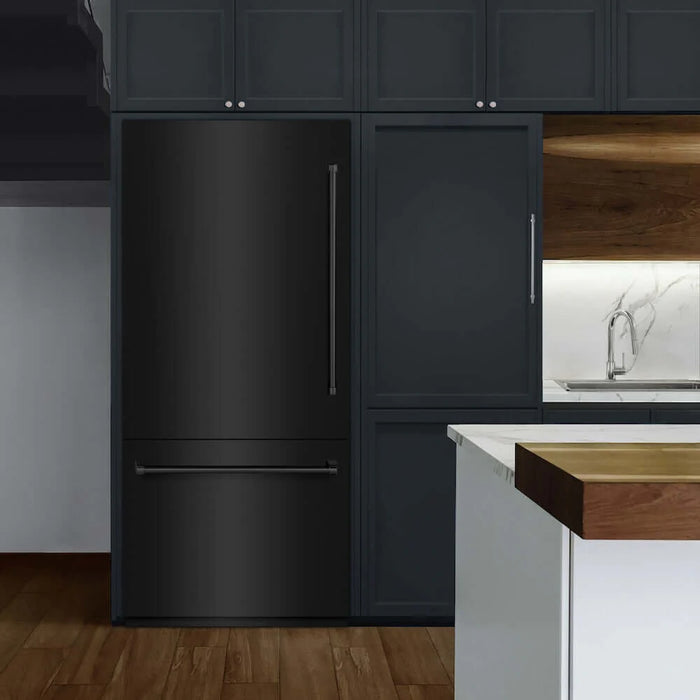 ZLINE 36" Built-In Bottom Freezer Refrigerator, Water Dispenser, Ice Maker, Black Stainless Steel, RBIT-BS-36
