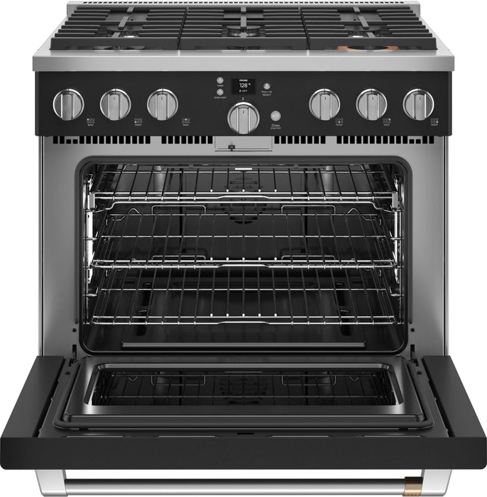 Cafe 36" Smart Commercial Style Gas Range, Matte Black CGY366P3TD1