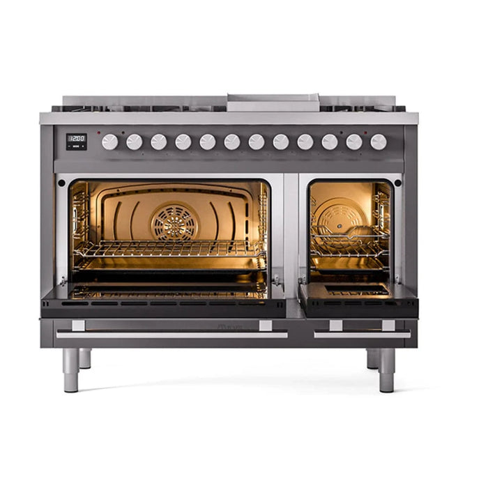 ILVE 48"Professional Plus Dual Fuel Range, Matte Graphite UP48FQMPMG