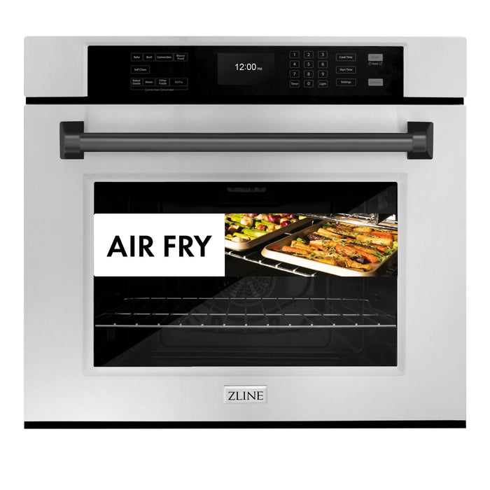 ZLINE 30" Autograph Edition Professional True Convection Single Wall Oven, Air Fry, Self Clean, Stainless Steel, Matte Black WASZ-30-MB