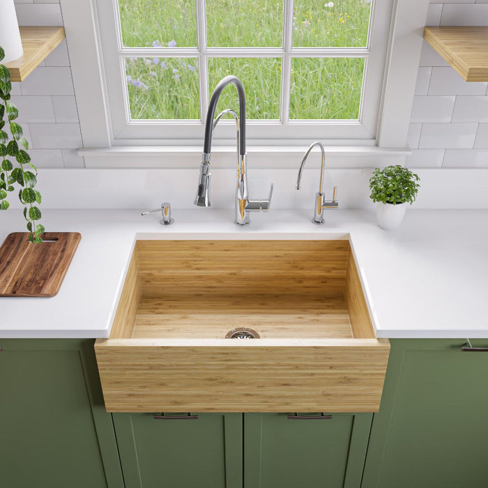 ALFI brand 30' Single Bowl Bamboo Farmhouse Apron Front Kitchen Sink AB3021