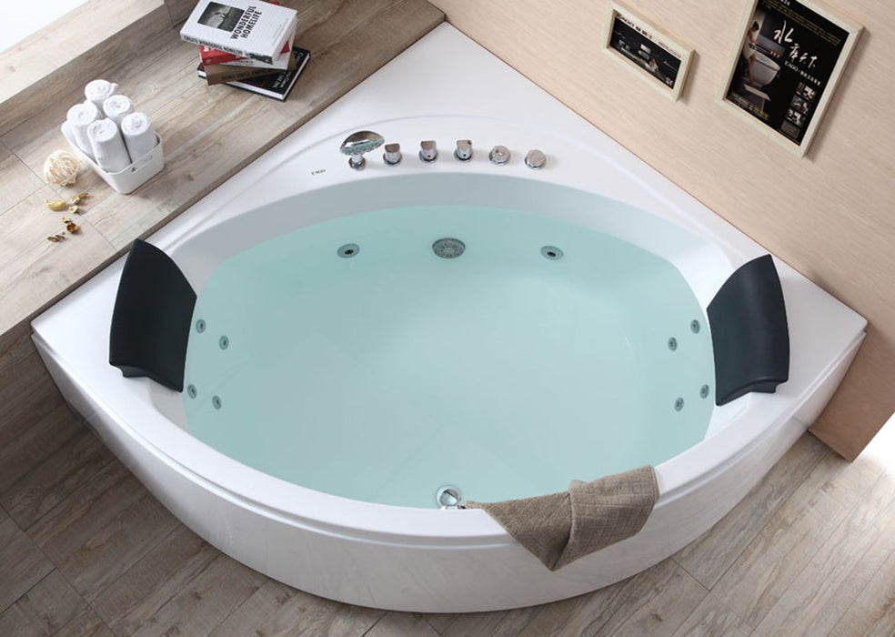EAGO 5' Rounded Modern Double Seat Corner Whirlpool Bath Tub, Fixtures AM200