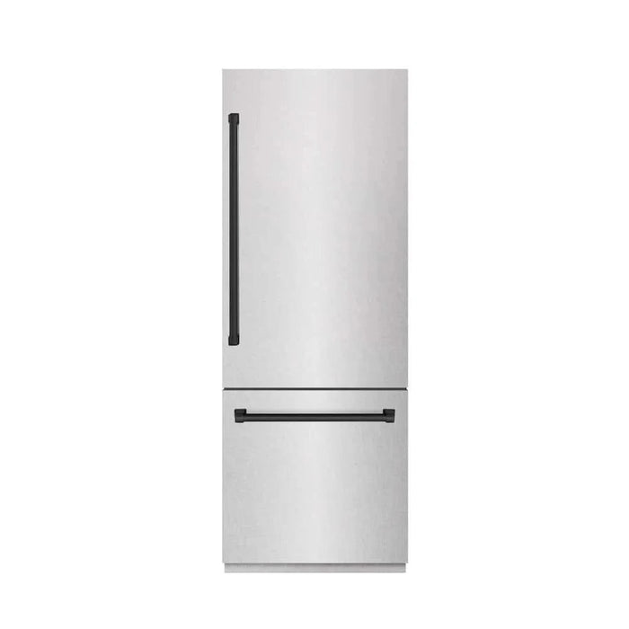 ZLINE 30" Built-In Bottom Freezer Refrigerator with Water Dispenser, Ice Maker, DuraSnow® Stainless Steel, Graphite Gray Interior, Matte Black GRBIVZ-SN-30-MB