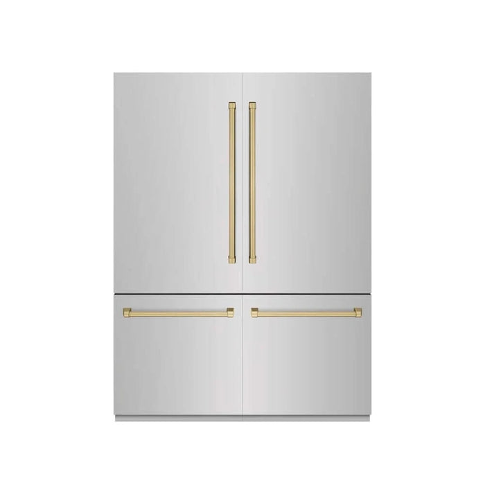 ZLINE 60" Built-In Bottom Freezer Refrigerator with Water Dispenser, Ice Maker, Stainless Steel, Graphite Gray Interior, Champagne Bronze GRBIVZ-304-60CB