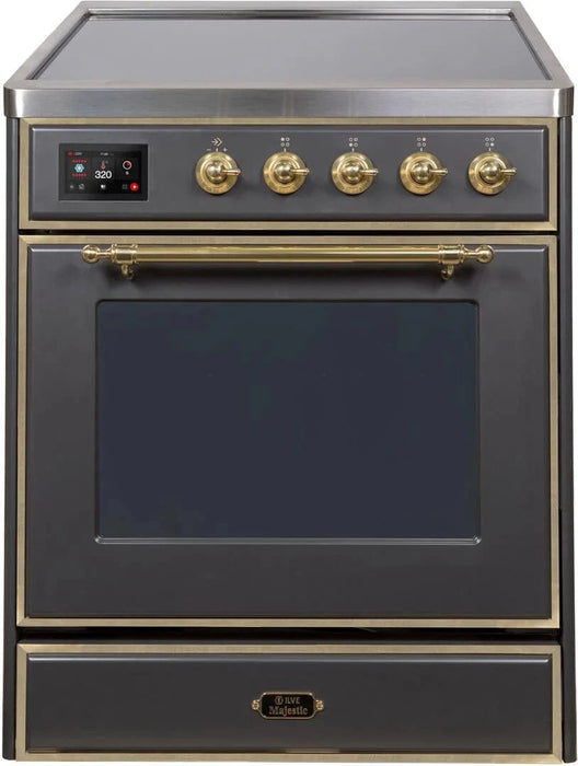 ILVE 30"Majestic II Induction Range, Matte Graphite Brass Trim UMI30NE3MGG